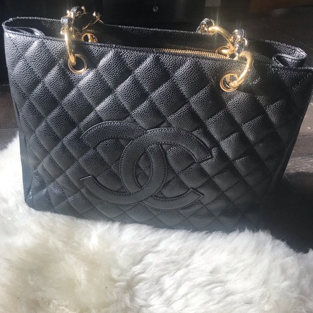 Chanel grand shopper tote black caviar leather